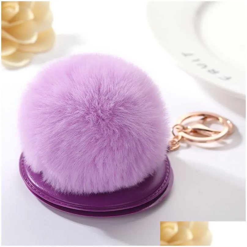 high quality small gift cosmetic mirror key chain car bag hair ball pendant gift key rings gskr364 mix order 20 pieces a lot keychains