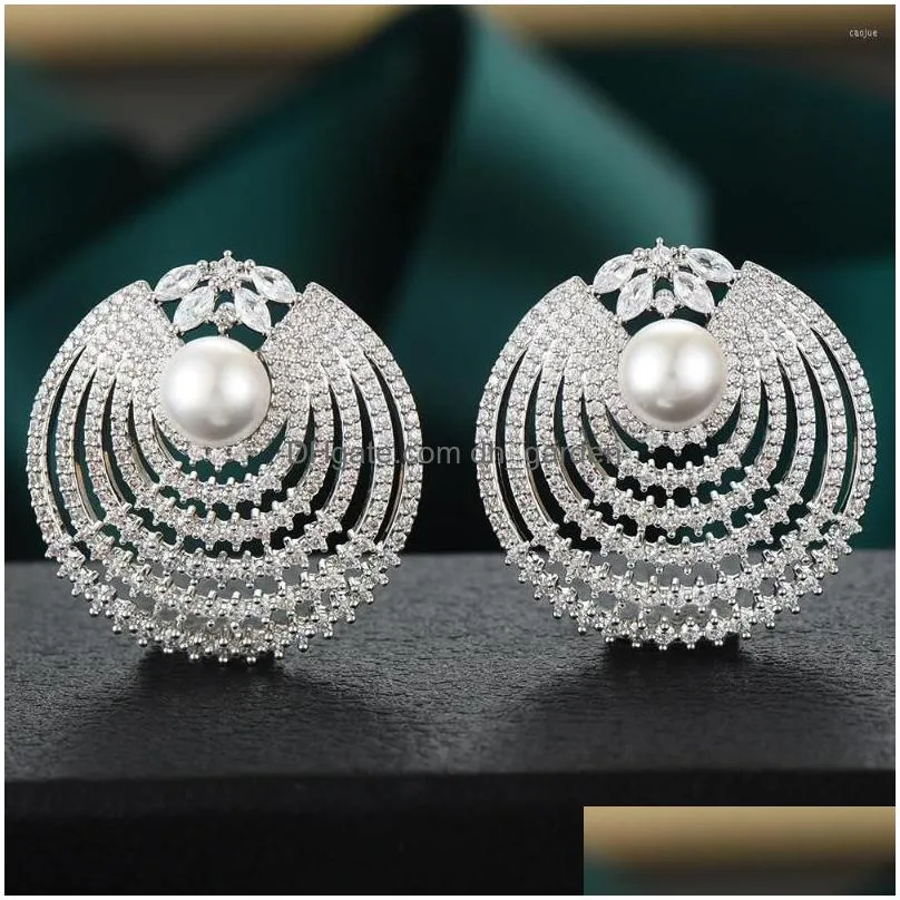 stud earrings godki round imitation pearl multicolor cubic zircon for women trendy circle shape korean boucle doreille