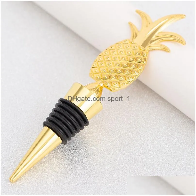 metal wine stoppers bar tools creative pineapple shape champagne bottle stopper wedding guest gifts souvenir gift box packaging