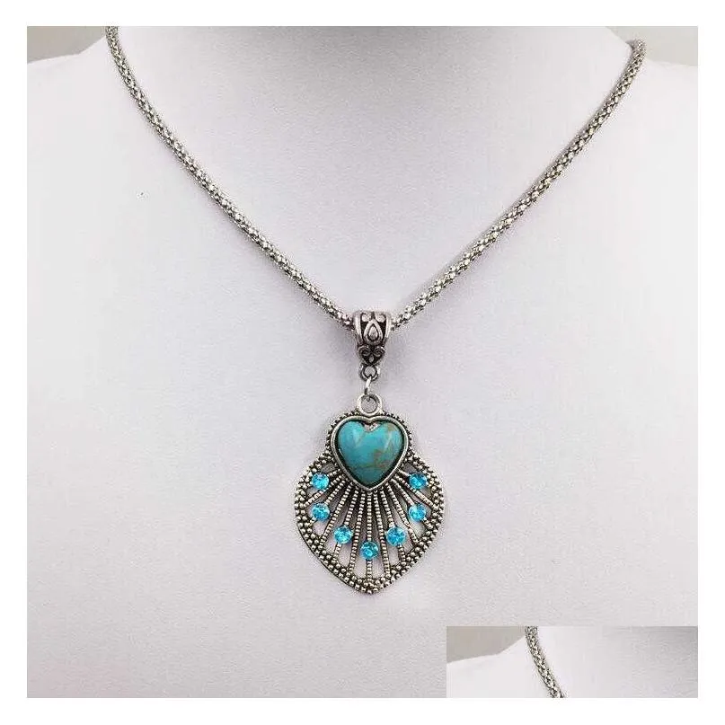 womens hollow love tibetan silver turquoise pendant necklaces gstqn066 fashion gift national style women mens diy necklace pendants