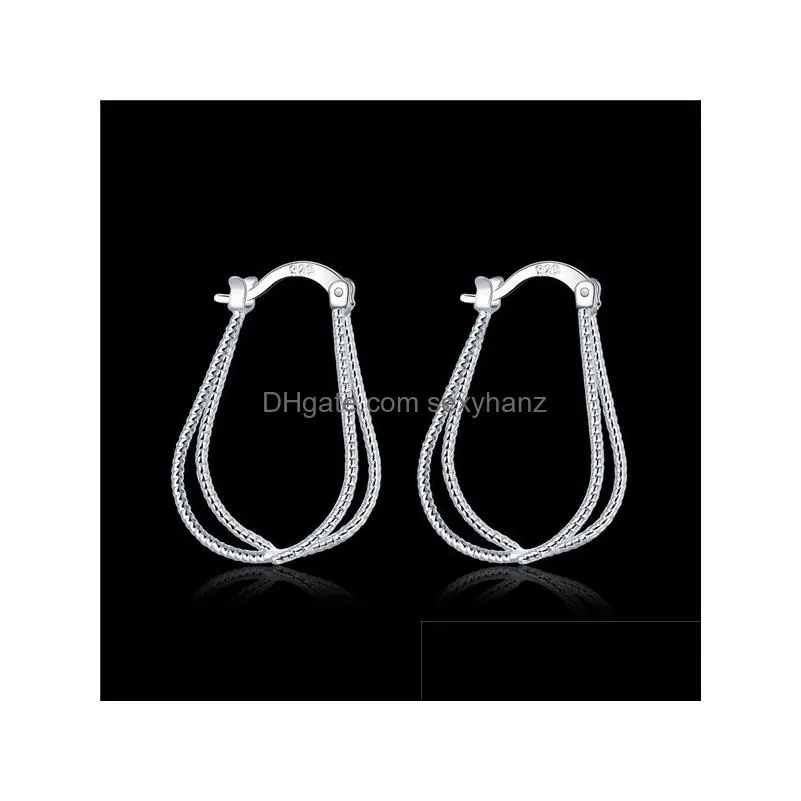 womens sterling silver plated double circle earrings ear cuff gsse667 fashion 925 silver plate earring jewelry gift