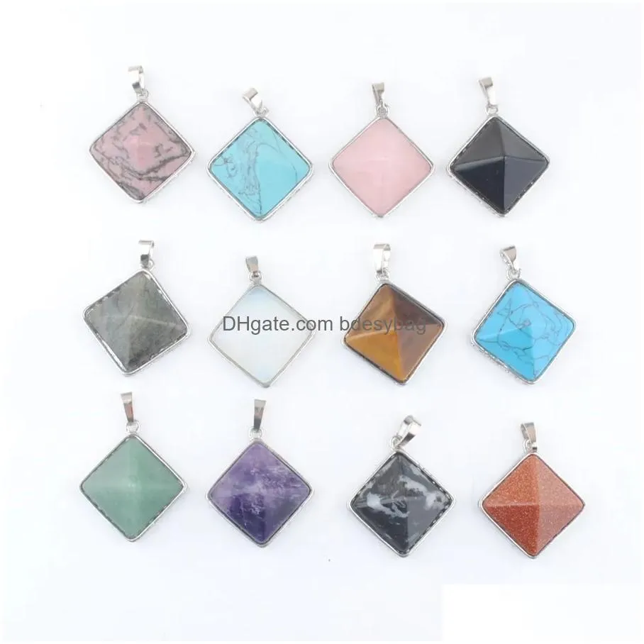 natural stones pyramid pendants square reiki purple crystal opal aventurine turquoise for jewelry making bn465