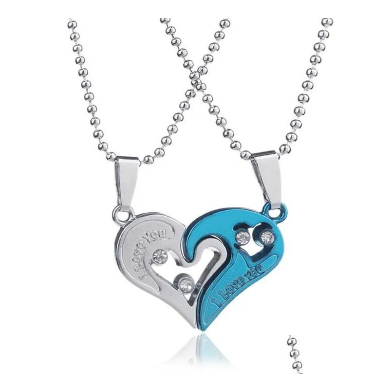 heart to heart lovers necklace mens and womens titanium steel pendant gsfn008 with chain mix order 20 pieces a lot