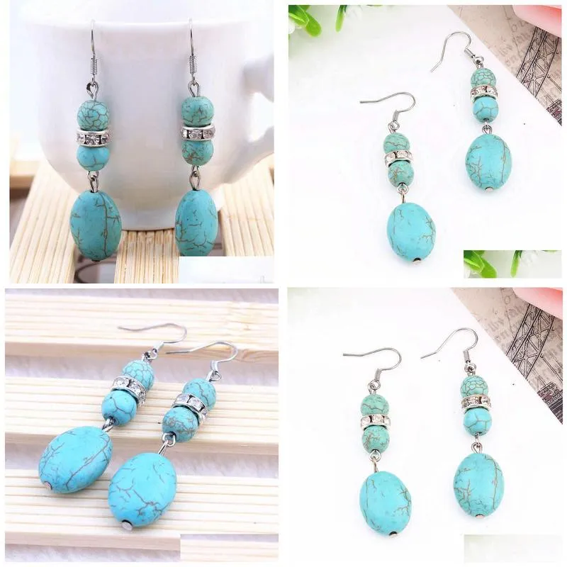 womens egg beads tibetan silver turquoise dangle chandelier earrings gstqe085 fashion gift national style women diy earring