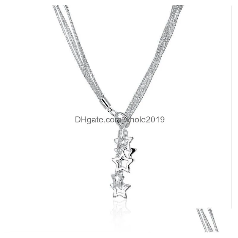 ladys sterling silver plated tai chi hanging five sky star pendant necklaces gssn152 fashion lovely 925 silver plate jewelry necklace