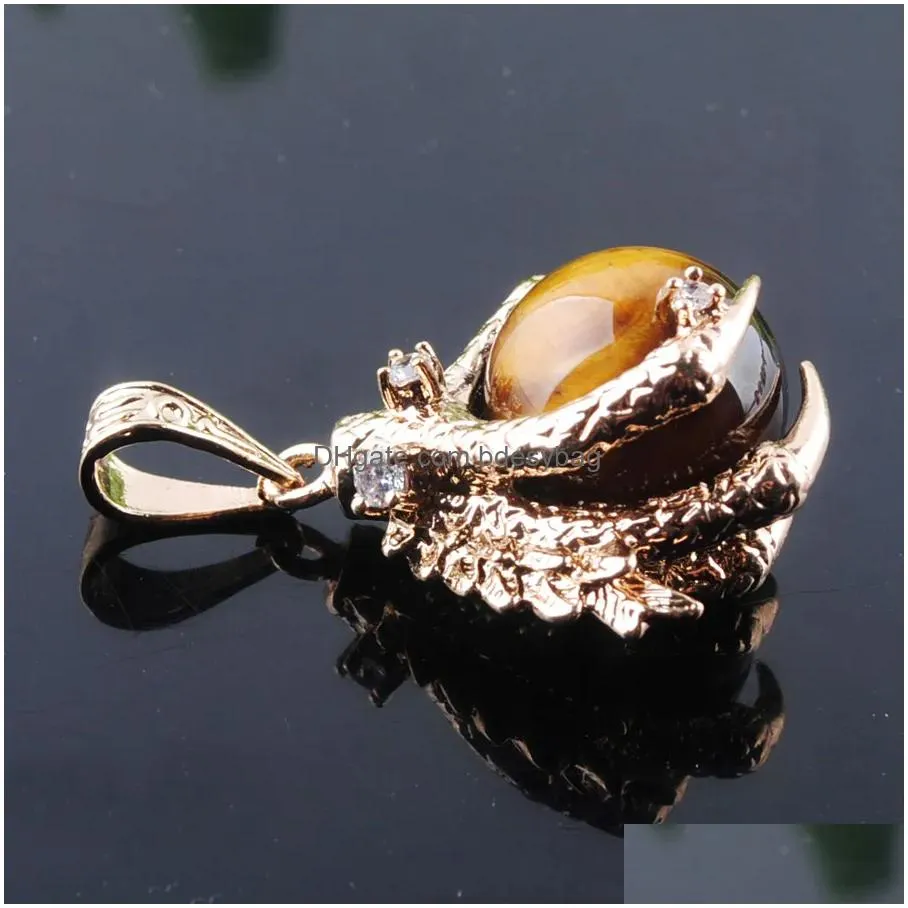 animal pendants natural stone tigers eye raw gem charm amulet round ball dragon claw crystal reiki chakra pendants bead jewelry n3093