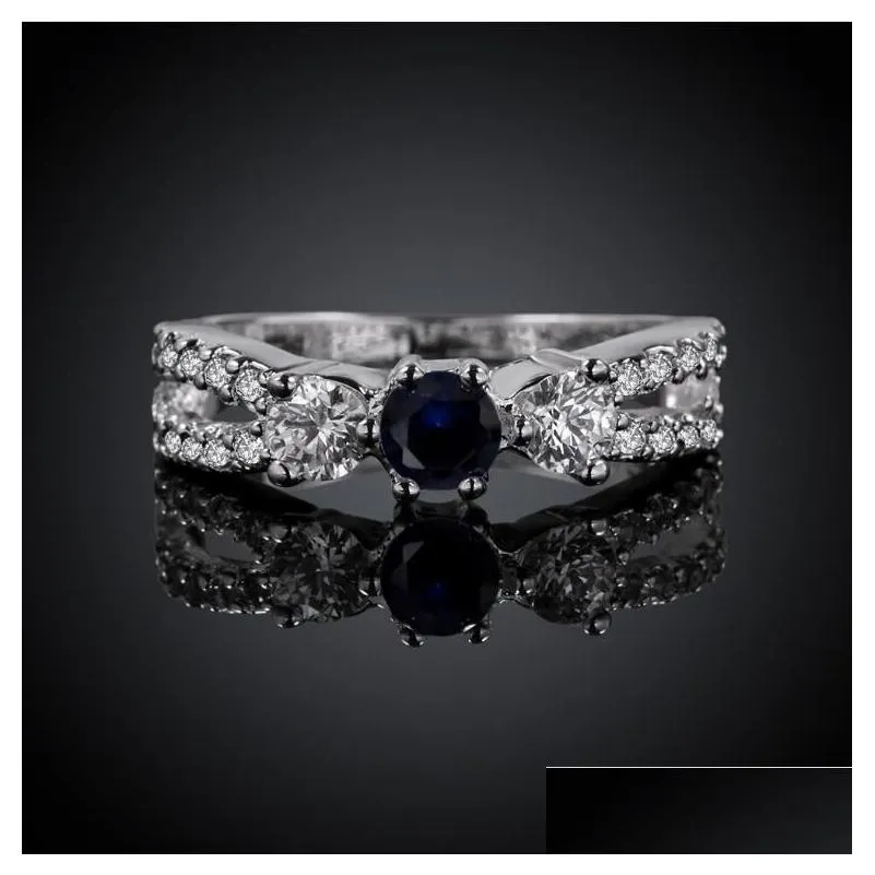 womens sterling silver plated blue round zircon ring gssr399 fashion 925 silver plate rings