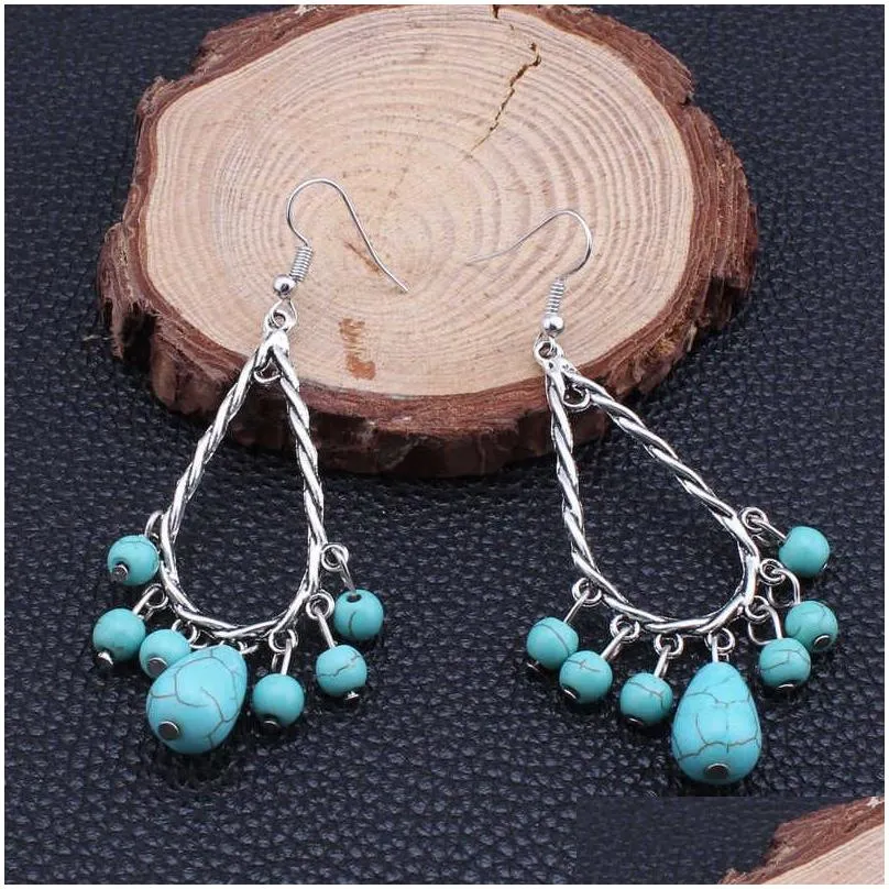 womens water drop tibetan silver turquoise charm earrings gstqe033 fashion gift national style women diy earring