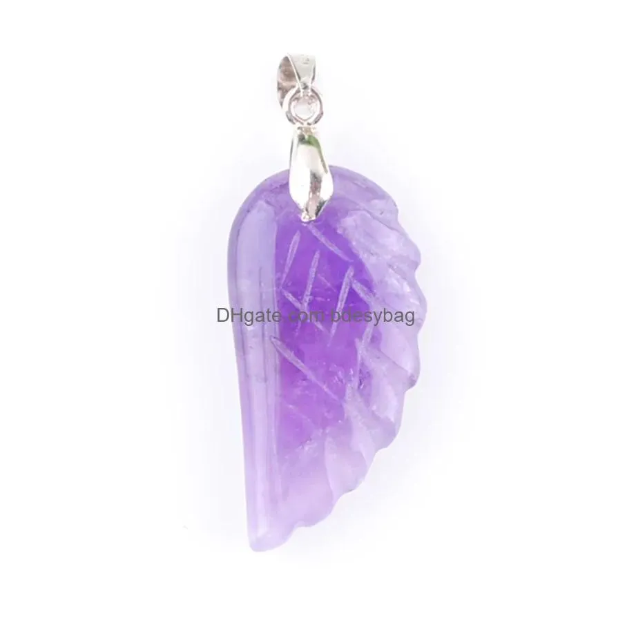 natural stone angel wings pendants beads for necklace earrings jewelry making aventurine flourite agates bn358
