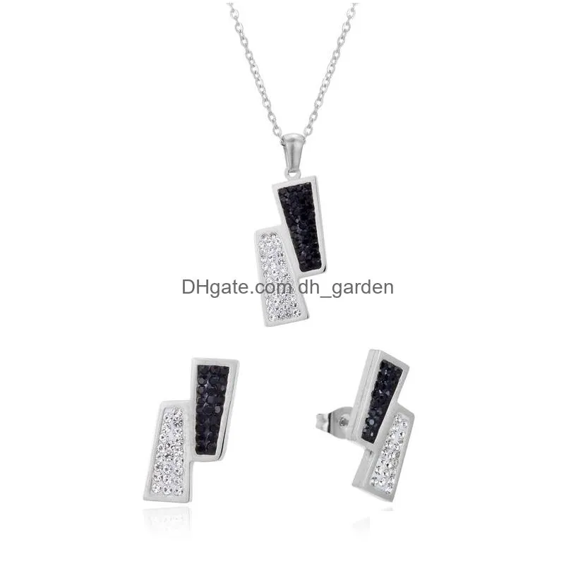 necklace earrings set fysara stainless steel black and white crystal jewellery sets wedding bridal dubai for women