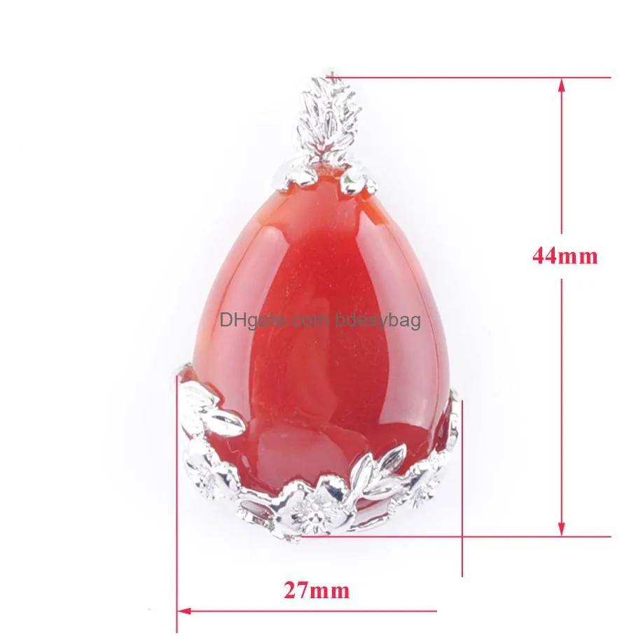 natural gem stone pendant teardrop red agate love beads reiki chakra healing pendant necklace chain jewelry n3468