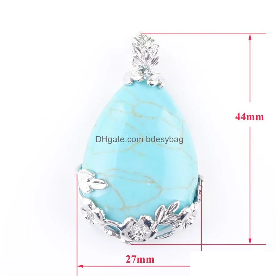 natural gem stone pendant teardrop turquoise love beads reiki chakra healing pendant necklace chain jewelry n3463