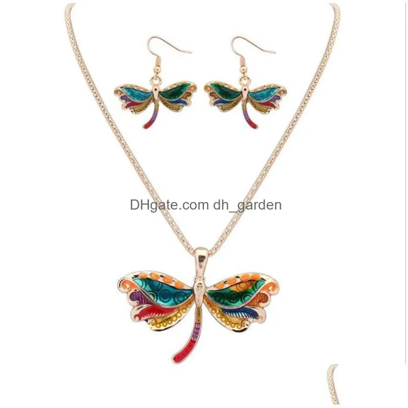 necklace earrings set selling european drip oil colorful dragonfly style earring jewelry