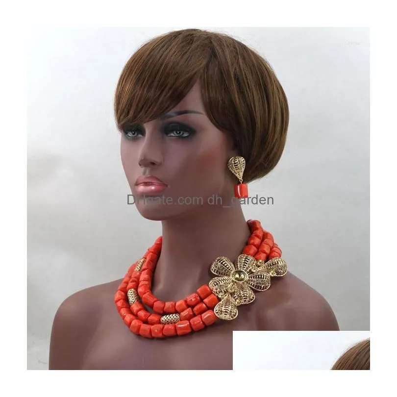 necklace earrings set big coral beaded bold statement diy lady fashion african high quality cnr593