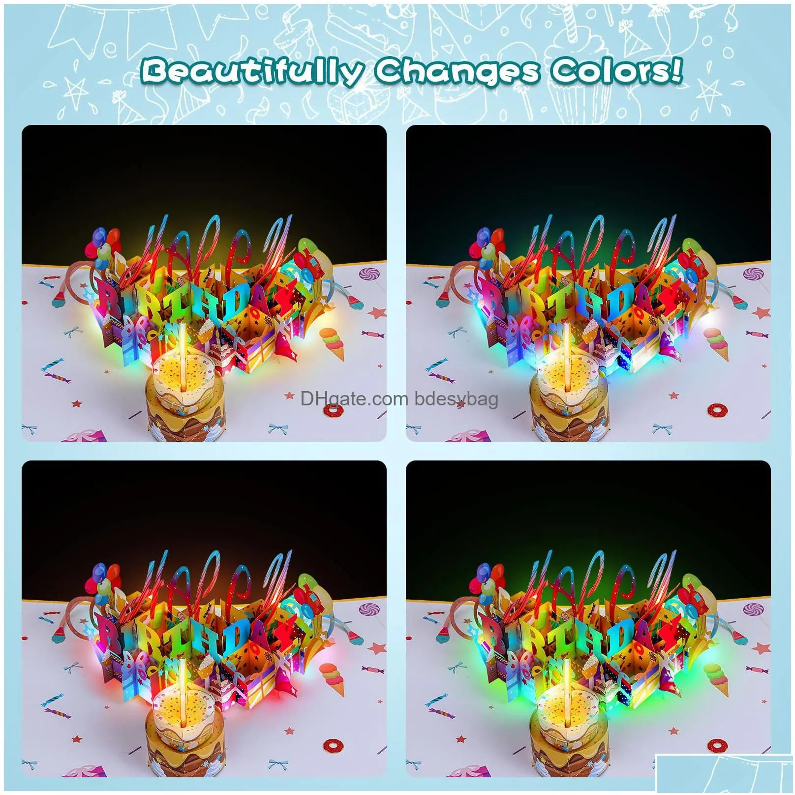 3D Birthday Cards Musical Birthday Candle Pop Up Card With LED Light ...