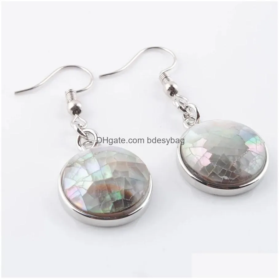  natural dangle earrings abalone shell round shaped beads hook pendants earring women fashion jewelry br329