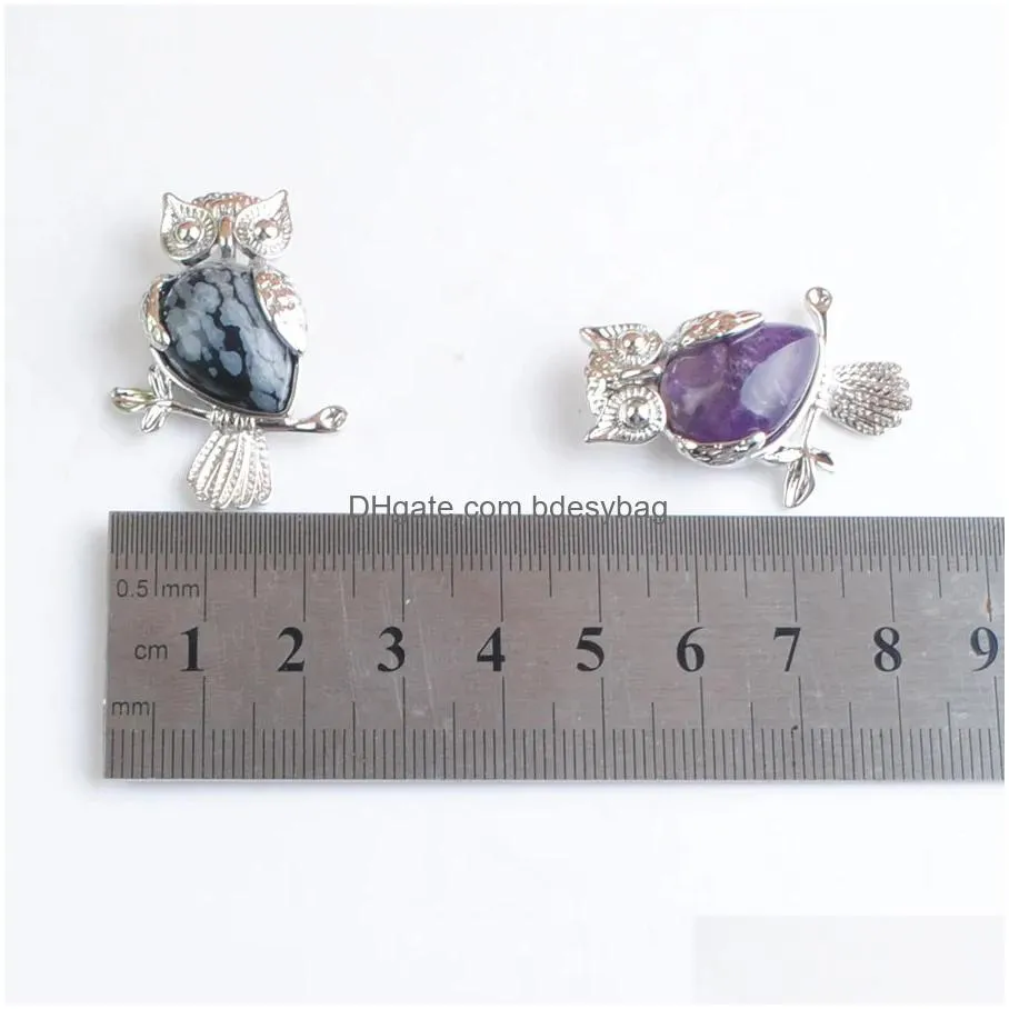 yowost natural gemstones amethyst tigers eye crystal pendant for men female owl cute pendants silver plated bead reiki jewelry bn503