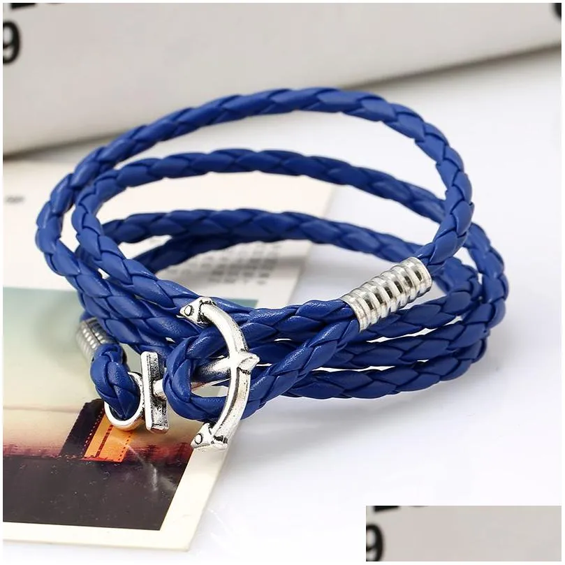 woven boat anchor bracelet navigation navy style leather bracelets gsfb070 mix order 20 pieces a lot charm