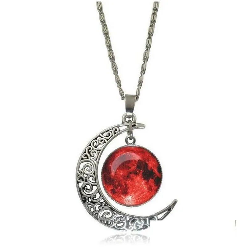 hollow carved moon pendant mens and womens star time gem necklace gsfn189 with chain mix order 20 pieces a lot