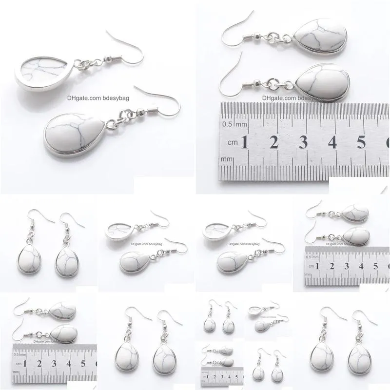 women dangle chandelier earrings natural white turquoises gem stone teardrop bead reiki healing earrings bohemian jewelry r3181