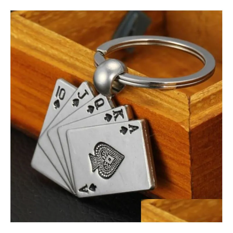  ship metal creative playing card keychain straight flush key rings pendant gskr036 mix order 20 pieces a lot keychains