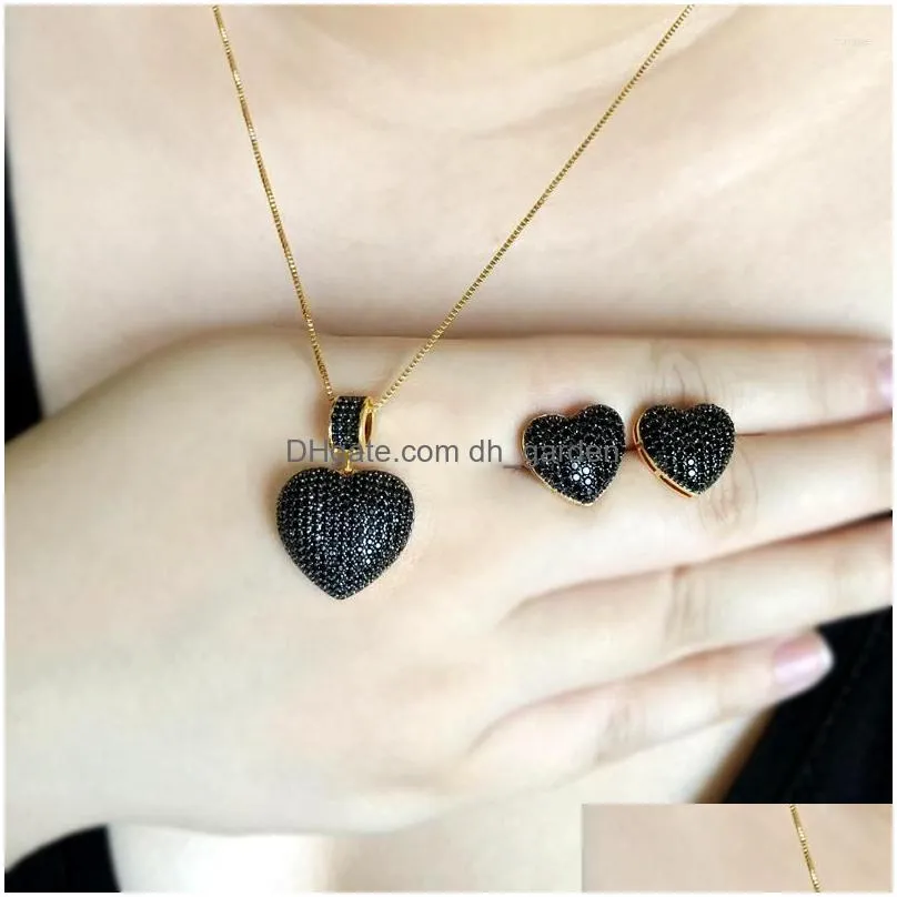 necklace earrings set heart shape paved micro multicolor zirconia stud pendant necklaces fashion for women charm party jewelry