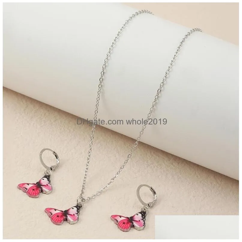 alloy simulation butterfly necklaces earring jewelry sets gsfs006 fashion women gift earrings necklace set
