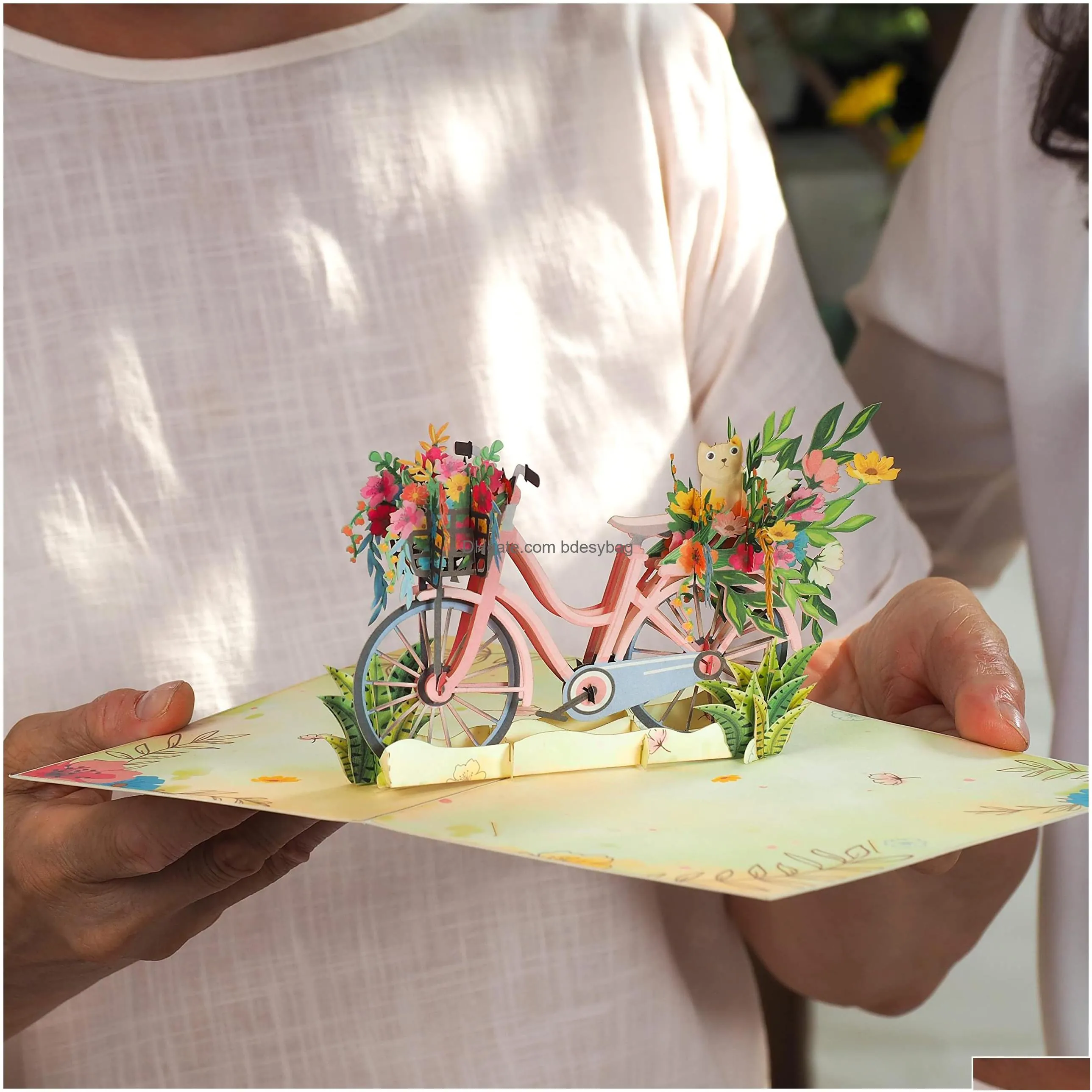 greeting cards 3d  up card spring flower bike for mothers day all ocns 5 x 7 er includes envelope and note tag drop delivery am3d0