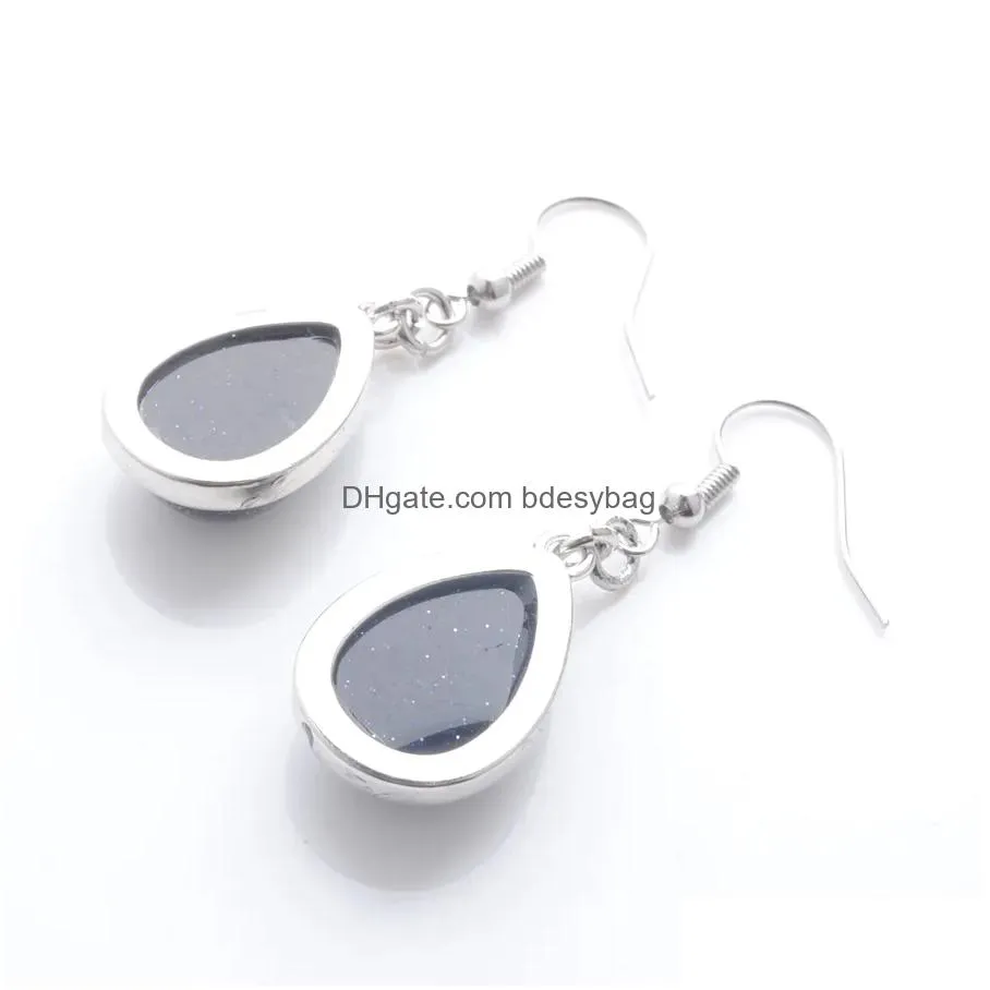 women dangle chandelier earrings natural blue sand gem stone teardrop bead reiki healing earrings bohemian jewelry r3174
