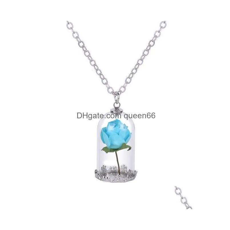 handmade diy fashion necklaces glass bottle dry flower rose necklace gsfn326 with chain mix order