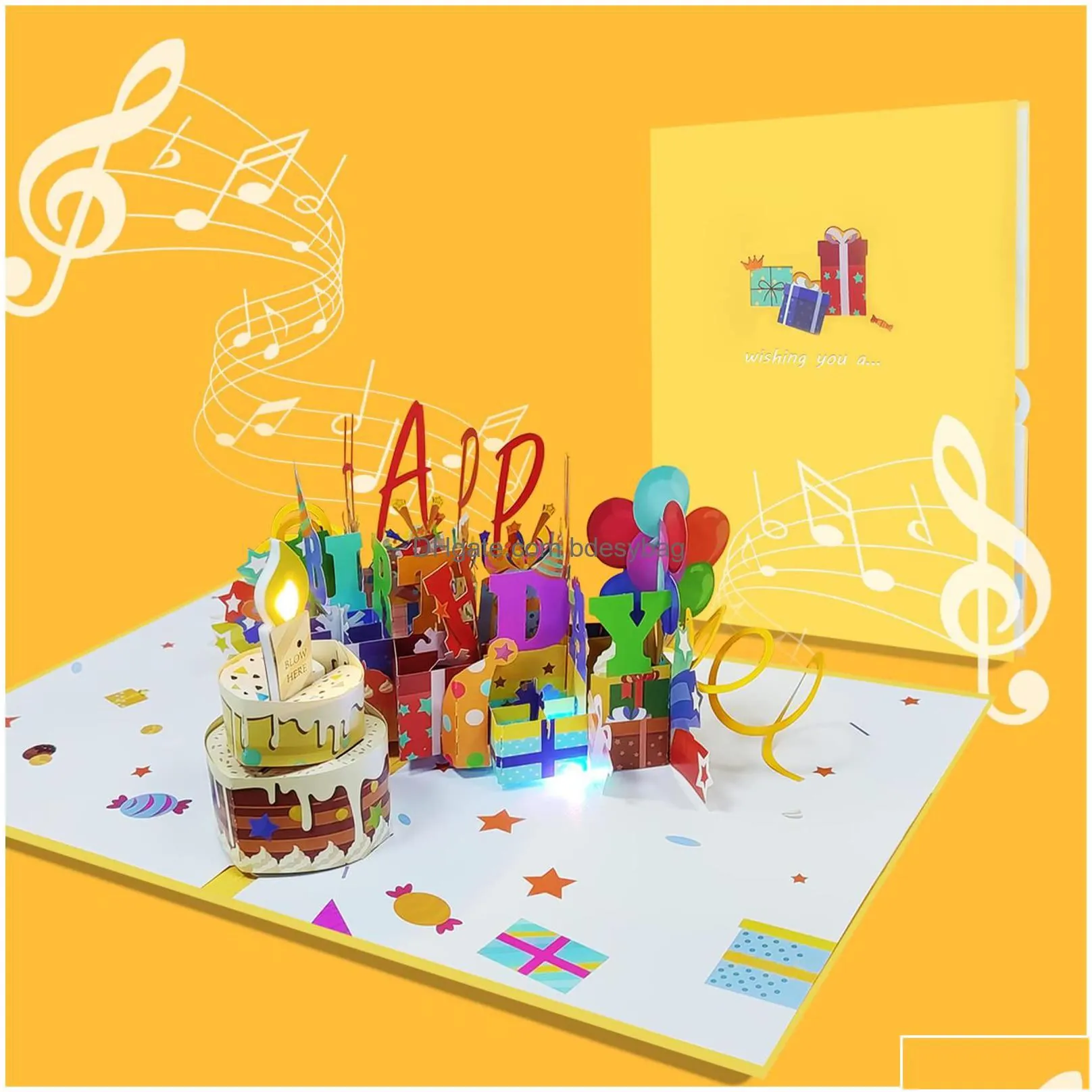 greeting cards birthday card musical with light and music blowable 3d popup for women plays hit song happy drop delivery amswj