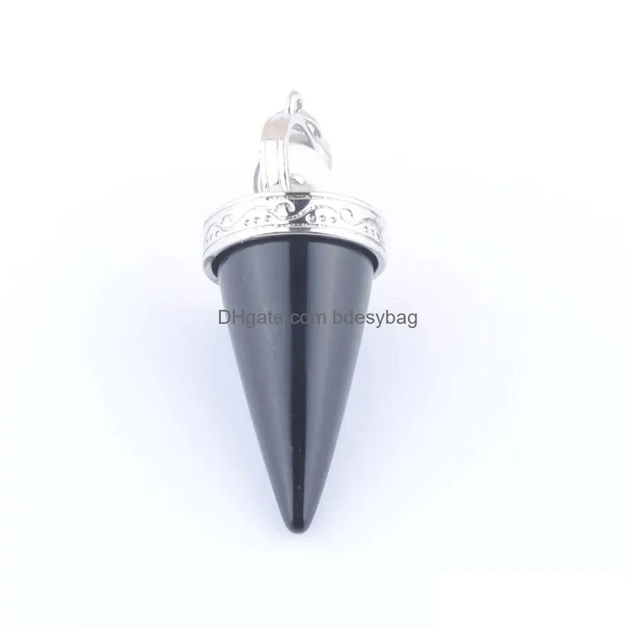 natural stone cone pendants reiki pendulums round crystal 3d jewelry amethyst tigers eye aventurine bn451