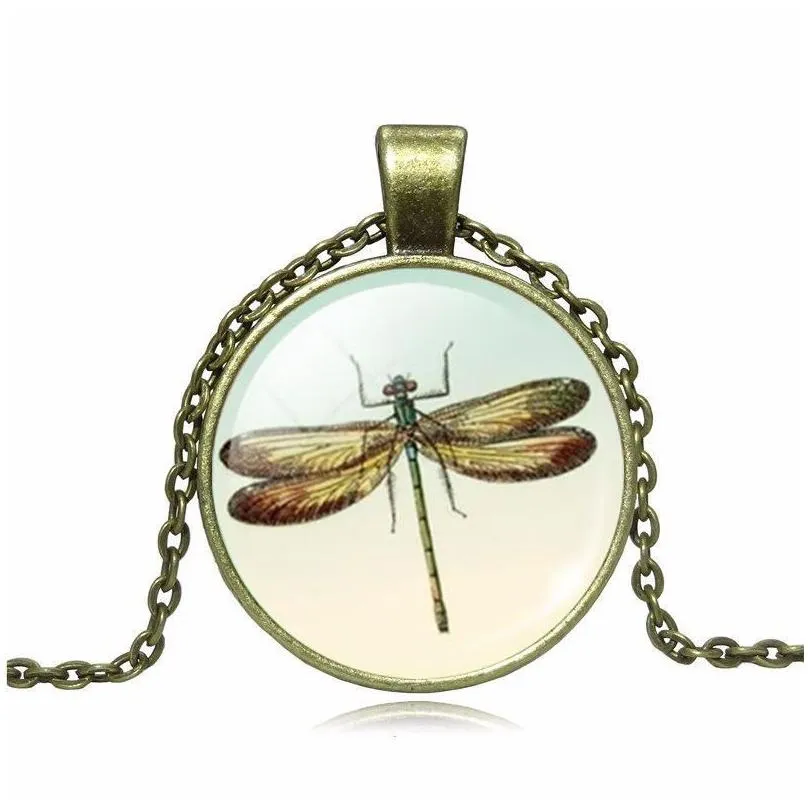 outdoor dragonfly time gem glass pendant necklace men and women sweater chain retro gsfn547 with chain mix order pendant necklaces