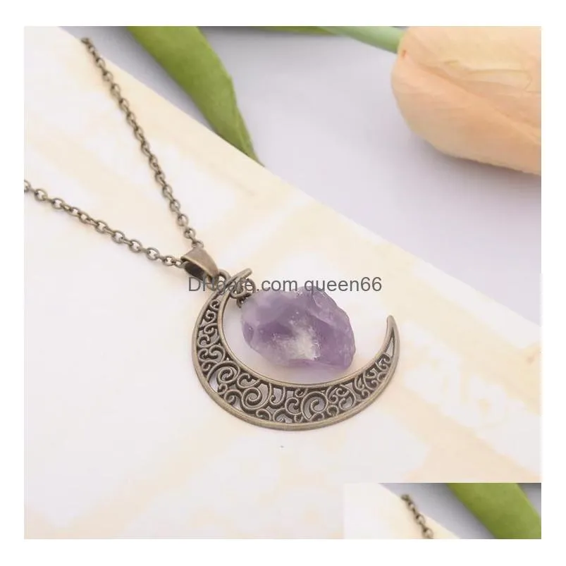 good aaddadd selling natural stone moon necklace star moonlight gem crystal pendant wfn070 with chain mix order 20 pieces a lot