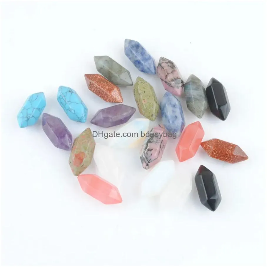 wholesale 20pcs loose gemstones hexagonal healing pointed reiki chakra natural stone amethysts opal crystal no hole pendant beads jewelry