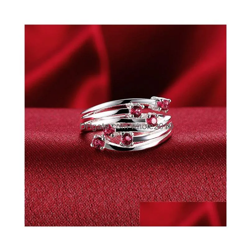 womens sterling silver plated red flower zircon ring gssr368 fashion 925 silver plate rings