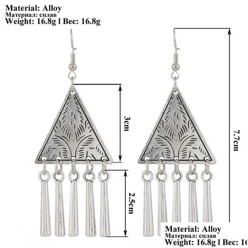 womens triangle pattern tibetan silver dangle chandelier earrings gstqe014 fashion gift national style women diy earring