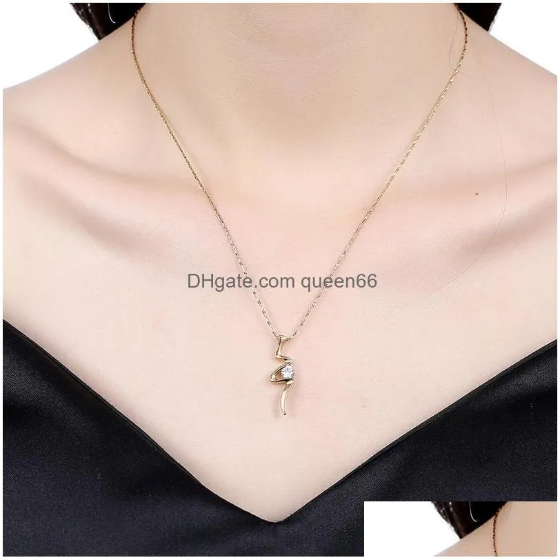 wave 18k gold plate jewelry necklace fit women ggn198 yellow gold plated white gemstone pendant necklaces with chains