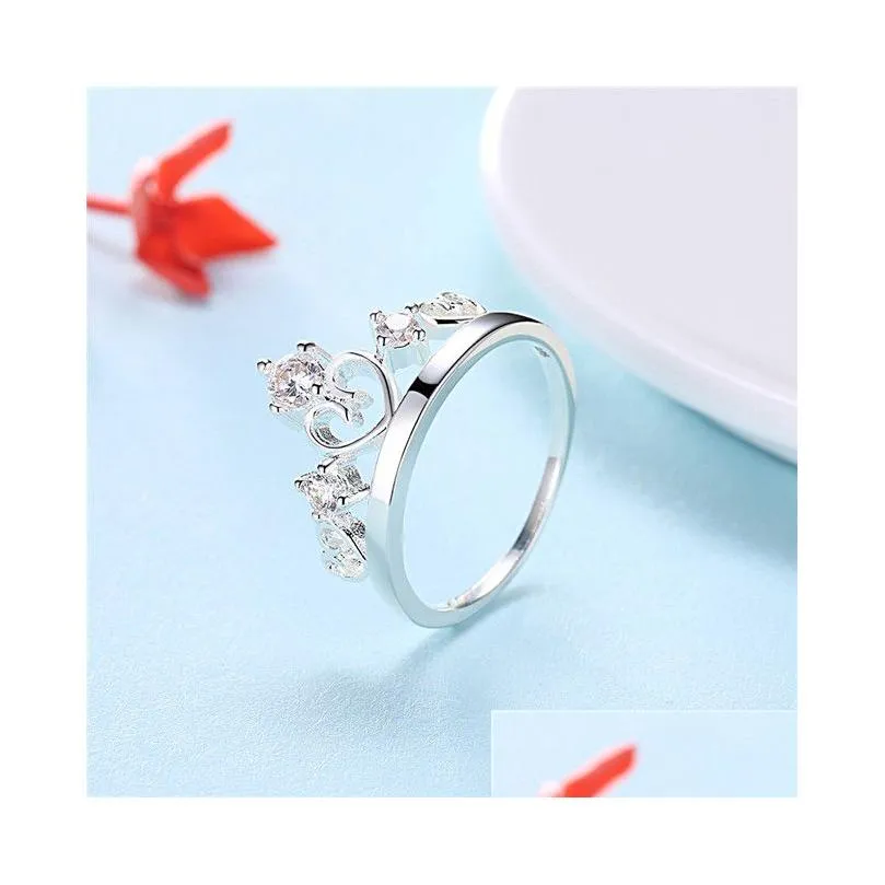 womens sterling silver plated heart crown zircon ring gssr905 fashion 925 silver plate rings