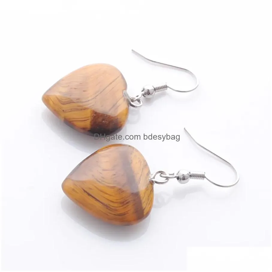 natural tigers eye beads stone dangle chandelier earrings for women romantic heart shaped pendant hanging earring fashion jewelry