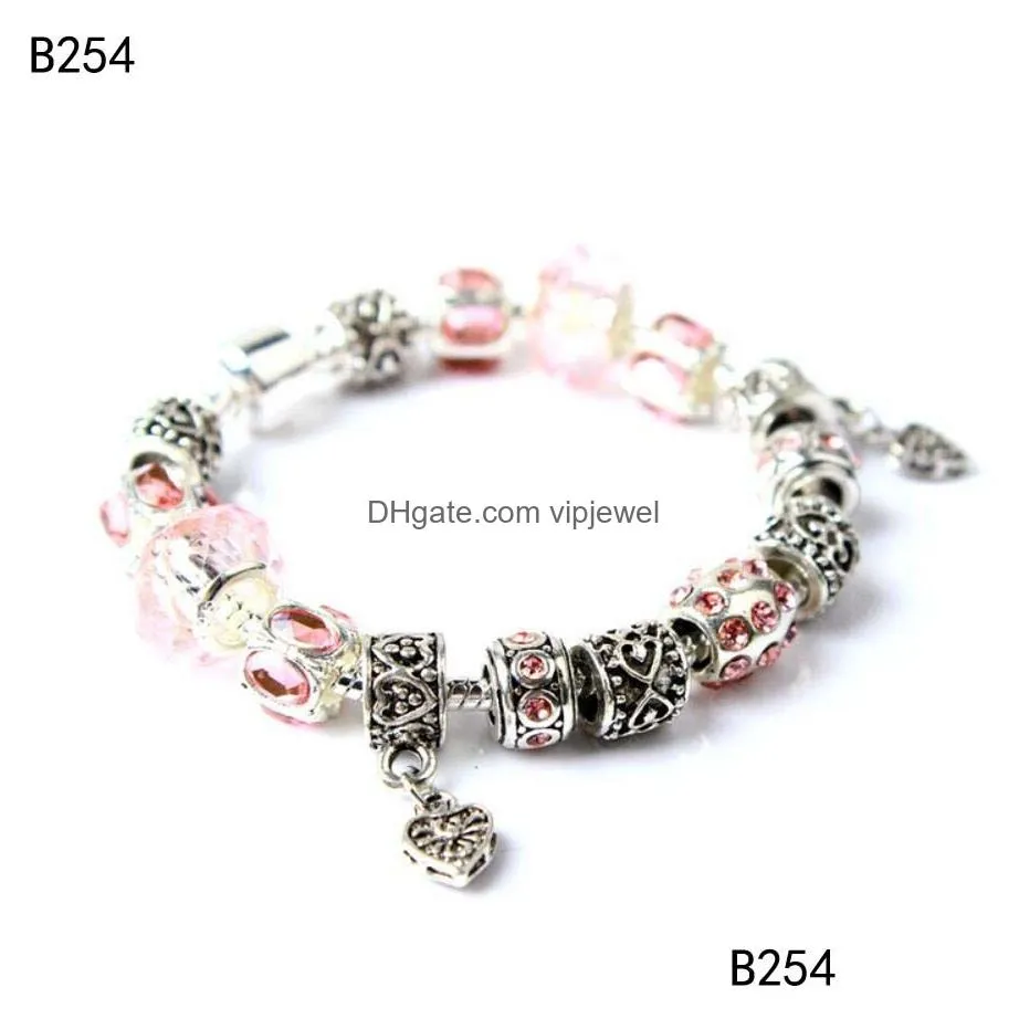 snowflake butterfly tibetan silver glass beads charm bracelet fashion womens diy european beads bracelet 6 pieces a lot mixed style