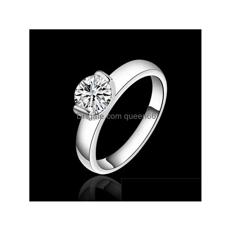 925 silver plate glossy diamond ring gssr603 factory direct sale brand fashion sterling silver plated finger rings