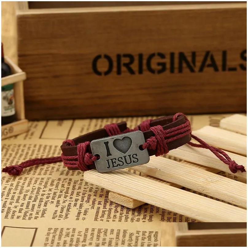 i love jesus alloy cowhide bracelet selling european and american jewelry gsfb473 mix order 20 pieces a lot charm bracelets