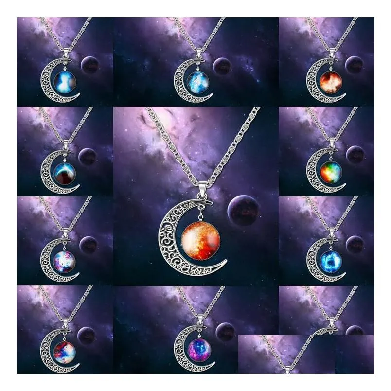 moon galaxy moon necklace mens and womens popular pendant necklace gsfn209 with chain mix order 20 pieces a lot
