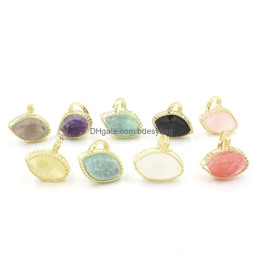 natural stone irregular ring white crystal gold color wire wrap for women braided trendy gem creative finger jewelry bt002