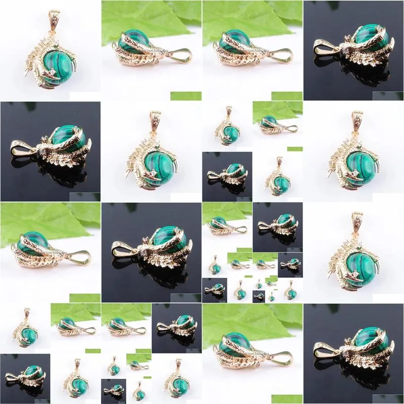 animal pendants natural stone malachite raw gem charm amulet round ball dragon claw crystal reiki chakra pendants bead jewelry n3094