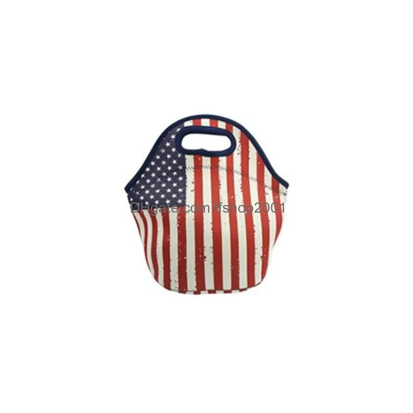 american flag neoprene lunch bag leopard print outdoor student insulation portable lunch storage bags waterproof