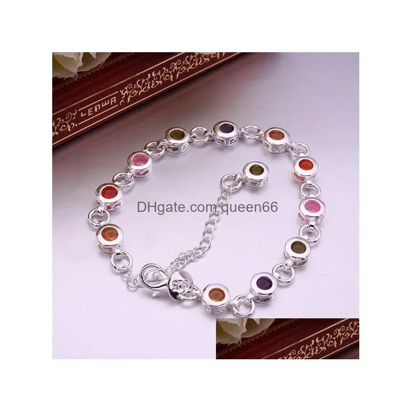 round link chain colors stones droplets heart sterling silver plated bracelets 8 pieces mixed style gtb34 womens gemstone 925 silver