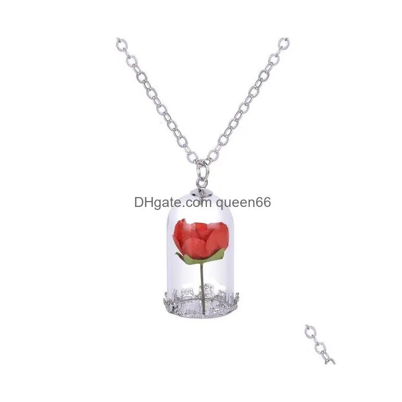 handmade diy fashion necklaces glass bottle dry flower rose necklace gsfn326 with chain mix order