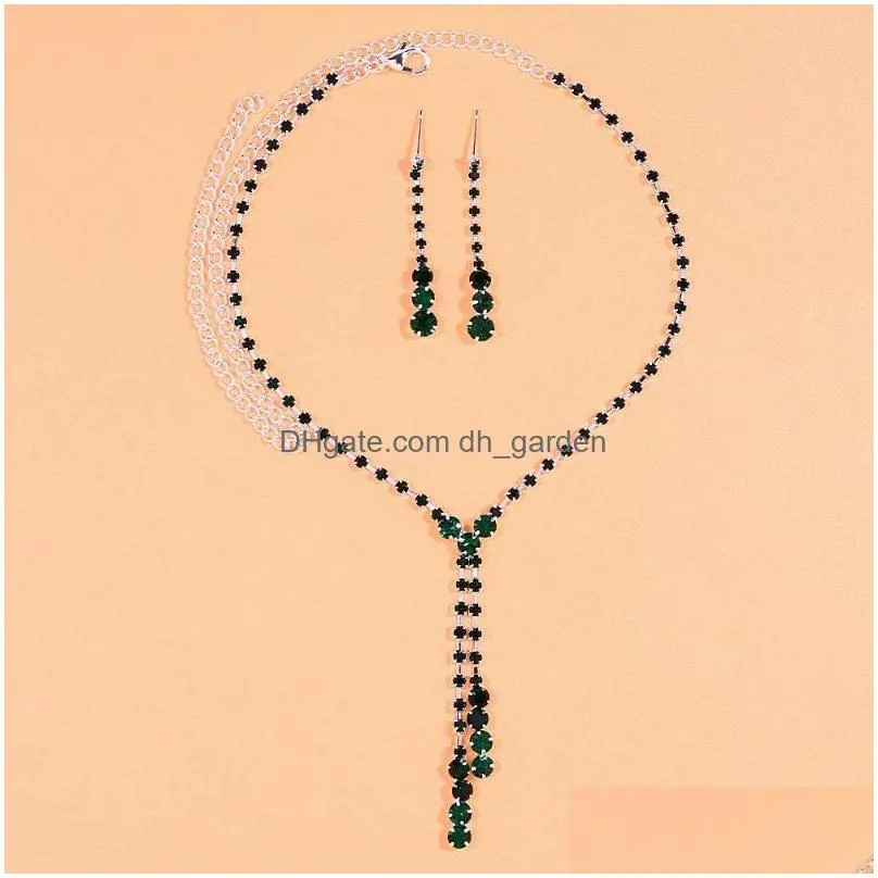 necklace earrings set treazy royal blue rhinestone crystal bridal for women tennis long drop wedding gifts